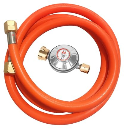 Gasregler Druckminderer 50mbar, Gasschlauch mit Druckminderer Set, Gasschlauch 150cm 1/4 Linkegewinde Betriebsdruck, Gas Niederdruckregler Druckregler Zubehör für Camping Picknicks Grillpartys