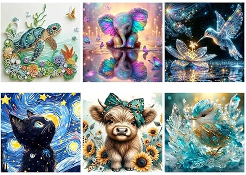 Set di Pittura con Diamanti Fokenzary per Adulti 6 Pezzi 5D Piccoli Uccelli Animali Arte con Diamanti Fai da Te Completo Adatto per Principianti