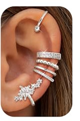 Dochais 5 Pezzi Ear Cuff Orecchini Donna Argento Orecchini Senza Buco Ear Cuff Orecchio Non Piercing Earcuffs Regolabile Ipoallergenici Orecchino Clip Donna per Cartilagine Orecchino Finti Ragazze B