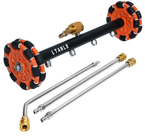 LTANLE 2-in-1 Can Move Horizontally Pressure Washer Undercarriage Cleaner Water Broom, 15 Surface Cleaner Power Washer Attachment with 4 Nozzles 3 Extension Rods andSpare Wheel，4000 PSI (15inch)