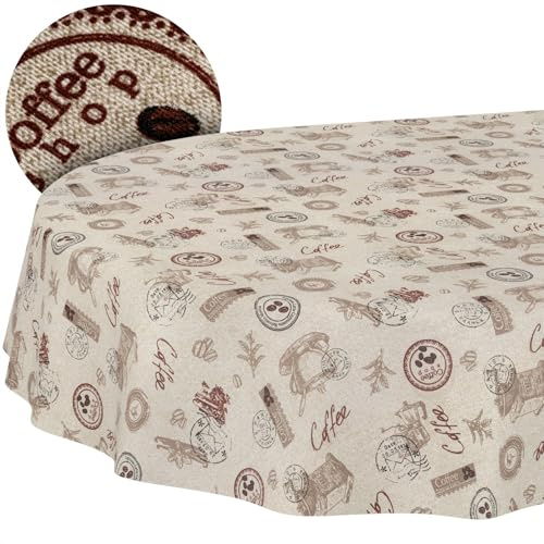 Mantel Lavable, Efecto Loto, fácil de Limpiar, de algodón y poliéster, Resistente a Las Manchas, para Exteriores, para jardín, café, Ovalado, 180 x 140 cm