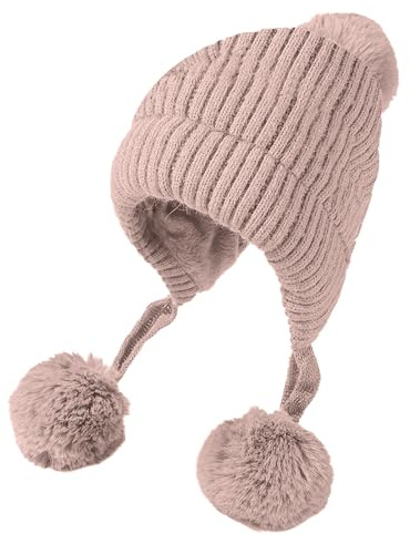 Mössa svart tre ull tjock hatt för barn vinter sammet utomhus varm stickad hatt flygarhuva män, ROSA, M