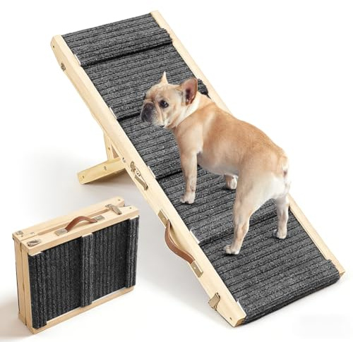 Hundramp halkfri, 70 cm vikbar bil hundramp av trä, justerbar höjd, extra bred uppkörningsramp, lastkapacitet upp till 50 kg för soffa, säng, bil för små hundar