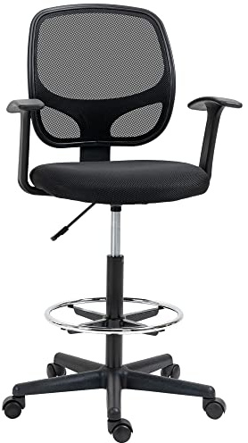 Vinsetto Chaise Bureau Ergonomique avec Repose-Pieds Ajustable Noir | Chaise de Dessin à Dossier en Maille, Hauteur Réglable, Accoudoirs Hauts, Assise Rembourrée, Pivotante 360°