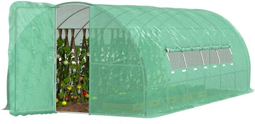 Outsunny Serra per Orto a Tunnel con Porta e 8 Finestre, Serra da Giardino in PE e Metallo Zincato, per Coltivazaione Piante, 600x300x200cm
