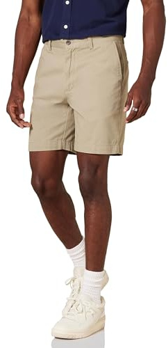 Amazon Essentials Pantalones Cortos Chinos de Corte Ajustado de 18cm Hombre, Caqui, 36W