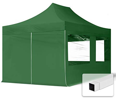 Gazebo Pieghevole Giardino 3x4,5m - 4 laterali (finestre panoramiche) Telo 700N Poliestere idrorepellente Padiglione Mercati Sagre verde