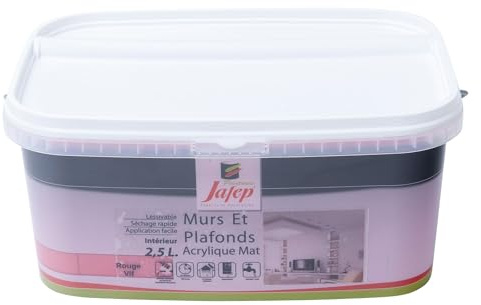 Peinture mur et plafond acrylique mate rouge vif 2,5L Jafep