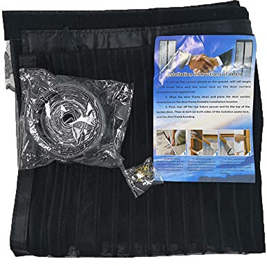 MAODOU 80 x 250 cm (31 x 98 pollici), zanzariera magnetica per porta del balcone, zanzariera in velcro, montaggio con adesivo, colore nero