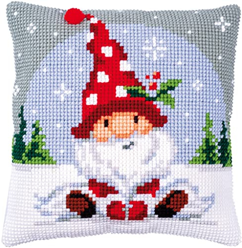 VERVACO Kit Cuscino Punto Croce GNOMO DI NATALE NELLA NEVE Set Ricamo Principianti Cuscini Gobelin Decorativi ca. 40 x 40 cm Accessori Per Lavoretti Creativi DIY Casa Decor Hobby Adulti Cross Stitch