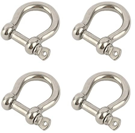 D Bow Ring Shackle Locks, 304 Stainless Steel D Ring, Screw Pin Anchor Shackle for Traction Steel Wire, Heavy Duty Construction, Rigging, Vehicle Recovery, Hauling, Tie Downs, Hanging (M10-4Pcs)