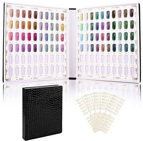 Segbeauty Nail Affichage Graphique Couleur, 120 Colores, avec 144 Faux Ongles, Présentoir Nuancier pour Vernis à Ongles, Pratique Nail Salon Professionnel Nuancier, Motif Crocodile Noir