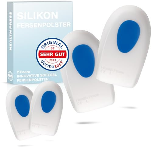 Health Press® Silikon Fersenpolster – 2 Paare (4 Stück) Fersenkissen, Größe L – Geleinlagen für die Ferse – Soft Gel Schuhpads – Premium Ferseneinlagen