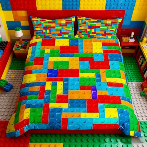 Watercolor Building Blocks Kids Duvet Cover Set Twin Size,Colorful Bricks Toddler Bedding Set,Boys Girls Adults Room Decor,Geometric Patchwork Comforter Cover,Fashion Chic Quilt Cover,1 Pillowcase