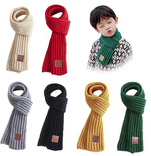 EUBUY 6 Pcs Warm Kids Winter Knit Scarves Soft Knitted Neck Warmer Scarf Fashion Solid Color Scarf for Boys Girls Outdoor Travel Walking Skiing