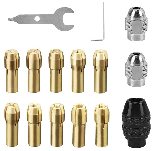 Ensemble de 15 Pièces Mandrin pour Dremel, Cuivre Pur Accessoires pour Dremel, Plage de Serrage 0,5 MM-2,3 MM, Mandrin Perceuse pour Dremel Accessoires, Embout pour Dremel (cuivre)