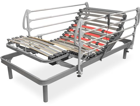 amuéblate online - Cama Eléctrica Articulada Flexipro con 5 Planos y Estructura Reforzada + Juego de Barandillas Abatibles - Ergonómica, Fiable y Silenciosa, Motor Alemán, 90 x 190