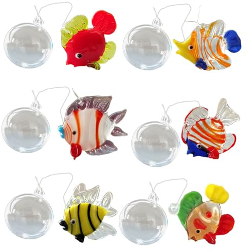 LIbgiubhy Décorations Poisson en Verre Faites À Main avec Bulle 6 Pièces Décoration Flottante D'aquarium pour Embellissement Maisons Créatives