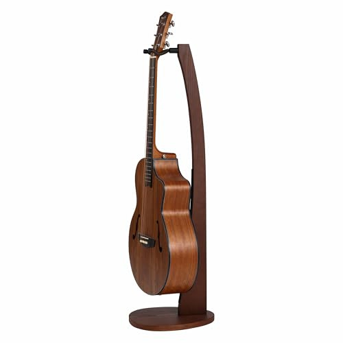 Nefelibata gitarrstativ i trä – handgjorda tyska asker massivt halvböjd design trästativ golv, bäst för akustiska gitarrer, klassiska gitarrer, banjos, mandolin (mörkbrun)