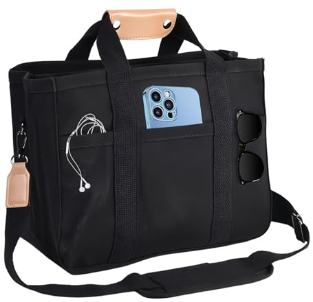 Amexo Sac Fourre-tout Multi-poches pour Femme, Sac à Main en Toile avec Poignée Femme Sac Bandoulière Sac Fourre Tout Tote Bag pour Voyage École Travail Clinique Cours
