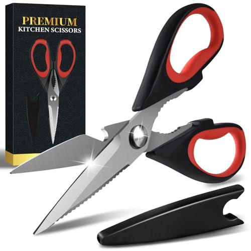 Forbici da cucina acciaio inox 22cm, Multifunzionale Forbici per la casa, Professionale Affilate Multiuso Forbici con Coprilama e Apribottiglia per Pollo, Pesce, Carne, Verdure, Erbe Aromatiche, Noci
