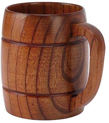 Yctze Boccale da Birra in Legno Eleg con Manico 300 Ml - Bicchieri Multiuso Intagliati per tè, K, Birra a Casa, Cucina, all'aperto