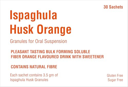 Ispaghula Isabgol Psyllium Husk for Constipation Relief and Weight Loss - Natural Dietary Fiber - Laxative - 30 Orange Sachets