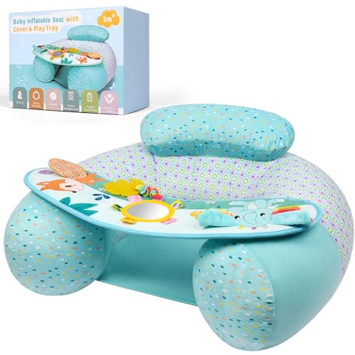 Alaoo Inflatable Baby Chair, Baby seat for 3-36 Months, Portable Infant Air Pump Sit, Baby Seats for Sitting up with Detachable Play Tray, Suitable for Outdoor Indoor, Blue