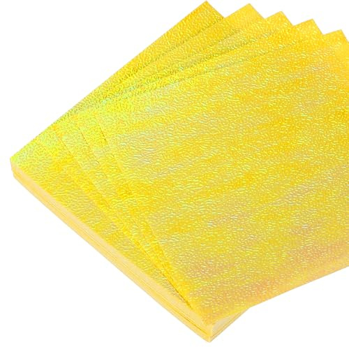QUARKZMAN 75 Fogli Di Carta Origami Glitter 4x4 Pollici Fogli Quadrati Lucidi E Brillanti 10x10cm Carta Iridescente Per DIY Arte, Decorazione Artigianale, Giallo