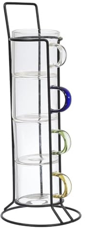 AltoBuy Set 4 Tasses à Expresso avec poignées colorées et Support en Fer Noir