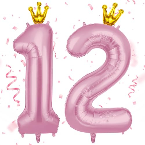 AOOSU Globo Cumpleaños Rosa Corona, 101cm Globos Número 12, 40 Inch Globo Numeros Gigante, Grande Globos Foil Inflar con Helio o Aire para Niño Niña Adultos La Boda Aniversario Cumpleaños Fiestas