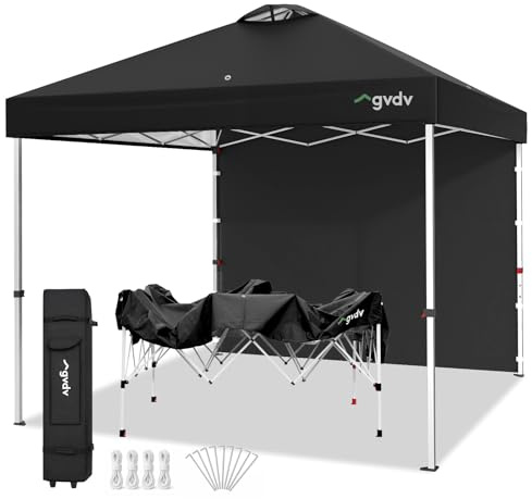GVDV Pavillon 3x3 - Pop Up Faltpavillon Wasserdicht Stabil mit Seitenwand & Rollentasche, Höhenverstellbar, UPF 50+ Sonnenschutz Partyzelt Klappbar für Garten, Camping, Flohmarkt, Outdoor, Schwarz