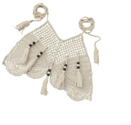 Accarugty Haut de bikini bohème au crochet à la main pour femme - Cache-maillot de bain à franges pour la plage, la piscine, les vacances - En coton acrylique léger