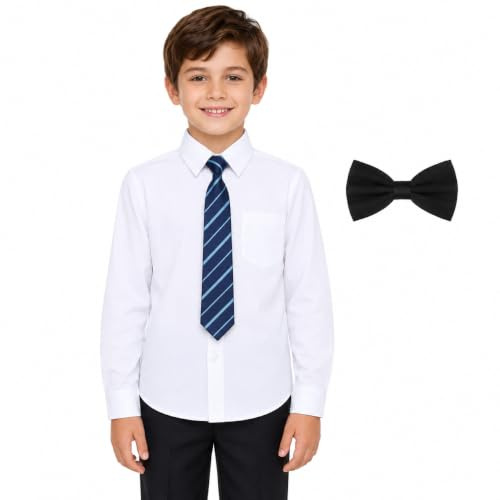 Bienzoe Garçons Uniforme Scolaire Chemise: Enfants Manches Longues Oxford Boutonnée Robe Chemises Paquet Blanc Taille 8