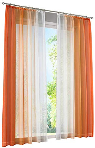 BAILEY JO 2er-Pack Gardinen mit Verlauf-Farben Muster Vorhang Transparent Voile Vorhänge (BxH 140x175cm, Orange mit Kräuselband)