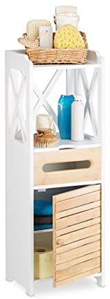 Relaxdays Beistellschrank klein mit 5 Ablagen, Mehrzweckschrank für Küche und Bad, schmaler Nische Regalschrank, weiß, 24.5 x 31.5 x 89 cm