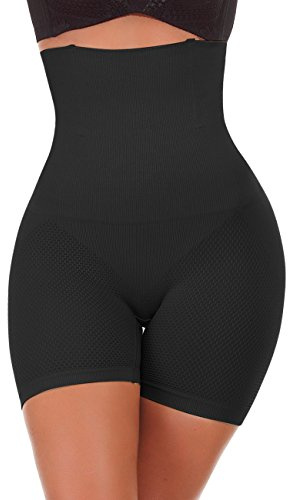 NINGMI Women High-Waisted Tummy Control Bodyshaper Butt Lifter Boyshorts Control Knickers Slimming Briefs, L, Black