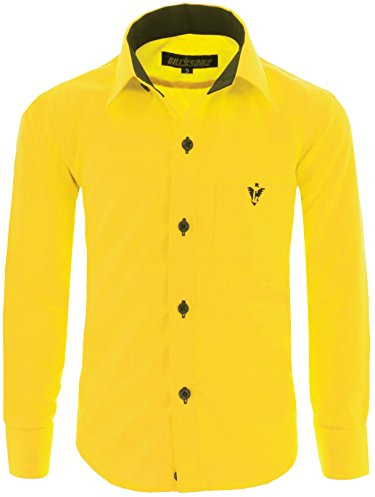 GILLSONZ A7vDa 86Bis158 - Camicia per feste e tempo libero, facile da stirare, maniche lunghe con 10 colori, giallo., 11 anni