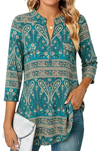 Ninedaily Vardaglig blus, trekvartsärmar, rutig skjorta med dragkedja, blommig, tunika, topp, XL