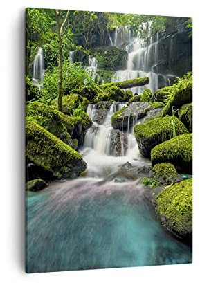 Moderne Impression sur Toile parc cascade eau Image Tableau Decoration Murale 50x70cm Deco Cadre Salon Chambre Cuisine Vertical Petit Tableaux Decoratifs Muraux Art Wall Decor Design PA50x70-3754