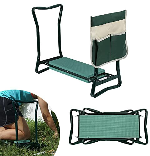 Tubiaz Garten Kniebank für Gartenarbeit Gartenhocker mit Eva Schaummatte, Tragbare Klappbar Gartenbank mit Werkzeugtasche, Arbeitshocker Garten Sitzbank für Gartenarbeit bis zu 150 kg