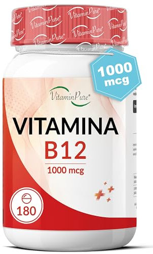 Vitamina B12 1000mcg ad Alto Dosaggio, 180 Micro-Compresse di B12 Vitamina - Integratore Alimentare per il Metabolismo Energetico, Sistema Immunitario, Stanchezza e Affaticamento - VitaminPure