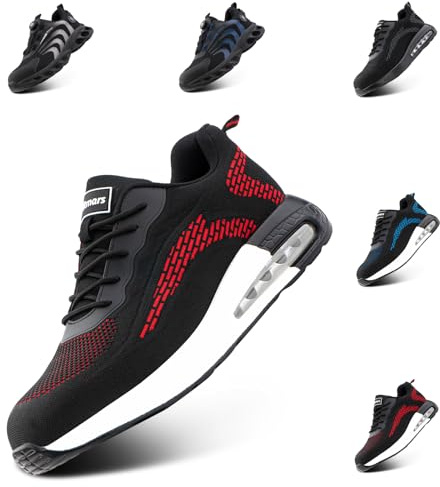 Hitmars Chaussures de Sécurité Hommes Femmes Chaussures de Travail Embout Acier S1p S1 S2 S3 SRC Basket Securite Homme Antidérapante Chantiers Rouge HS24 GR.44