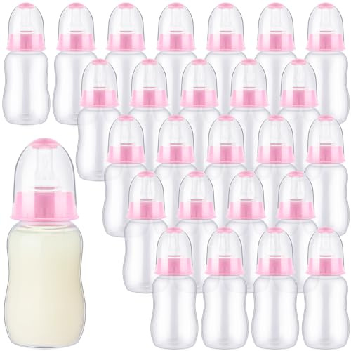 SiliFine 30 Pcs Baby Shower Favors Party Bottle Chug Game Mini Bottles Gift Sets for Gender Reveal Birthday Party Supplies Gift (Pink)