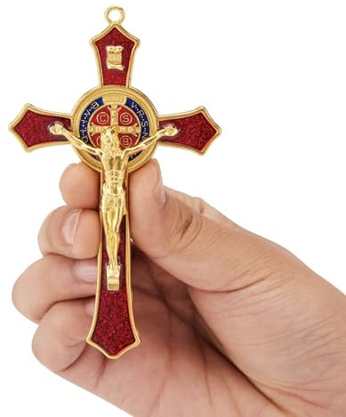 Crocifisso rosso di San Benedetto, Crocifisso da parete per decorazione cattolica, Medalla De San Benito, Gesù Cristo appeso croce decorazione da parete, Crocifijo Del Perdon, medaglia di San