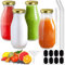 Mispudin 4 Glas Milchflasche 330ml, Glasflaschen zum Befüllen mit Trichter, Etikett, Stroh und Bürste, Wiederverwendbar Smoothie Flasche für Säfte, Sirup, Saucen, Smoothies und Soßen (Gold-Deckel)