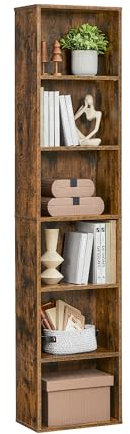 VASAGLE Estantería, Librería de 6 Niveles, Estantería de Almacenamiento Abierto, 24 x 40 x 178,5 cm, para Sala de Estar, Estudio, Comedor, Marrón Rústico LBC167K01