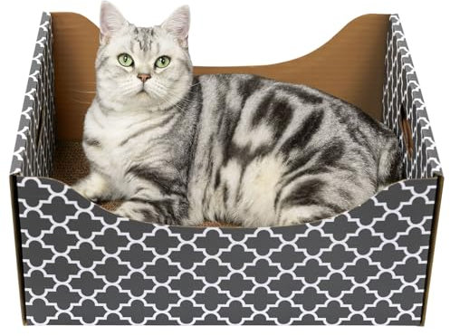 [Ultra-Large] Cardboard Cat Scratcher Box, Heavy Duty Cat Scratcher Bed with Double-Sided Scratch Pad, Sturdy and Refillable, Ideal for Scratching and Sleeping, Premium House for Indoor Cats