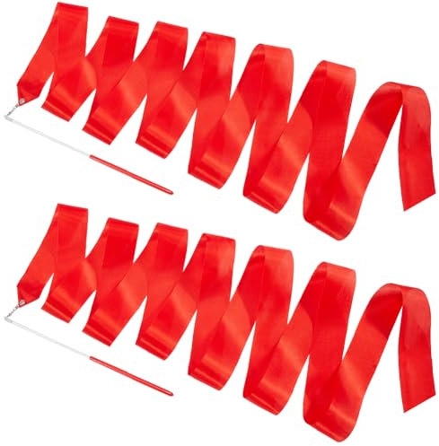 GORGECRAFT 2 Stück Rote Tanzbänder 4.3 m Lang Band Für Rhythmische Gymnastik Künstlerische Tanzluftschlangen Tänzerstab Wirbelbänder Für Kunsttanztraining Talentshows Zirkus Karneval Party Dekoration