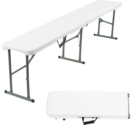 Crystals 6FT Folding Bench - Portable White Folding Garden Bench for Indoor/Outdoor Use, Suitable for Dining, Picnics, BBQs, Camping, and Versatile Seating in Gardens, Patios, or Events